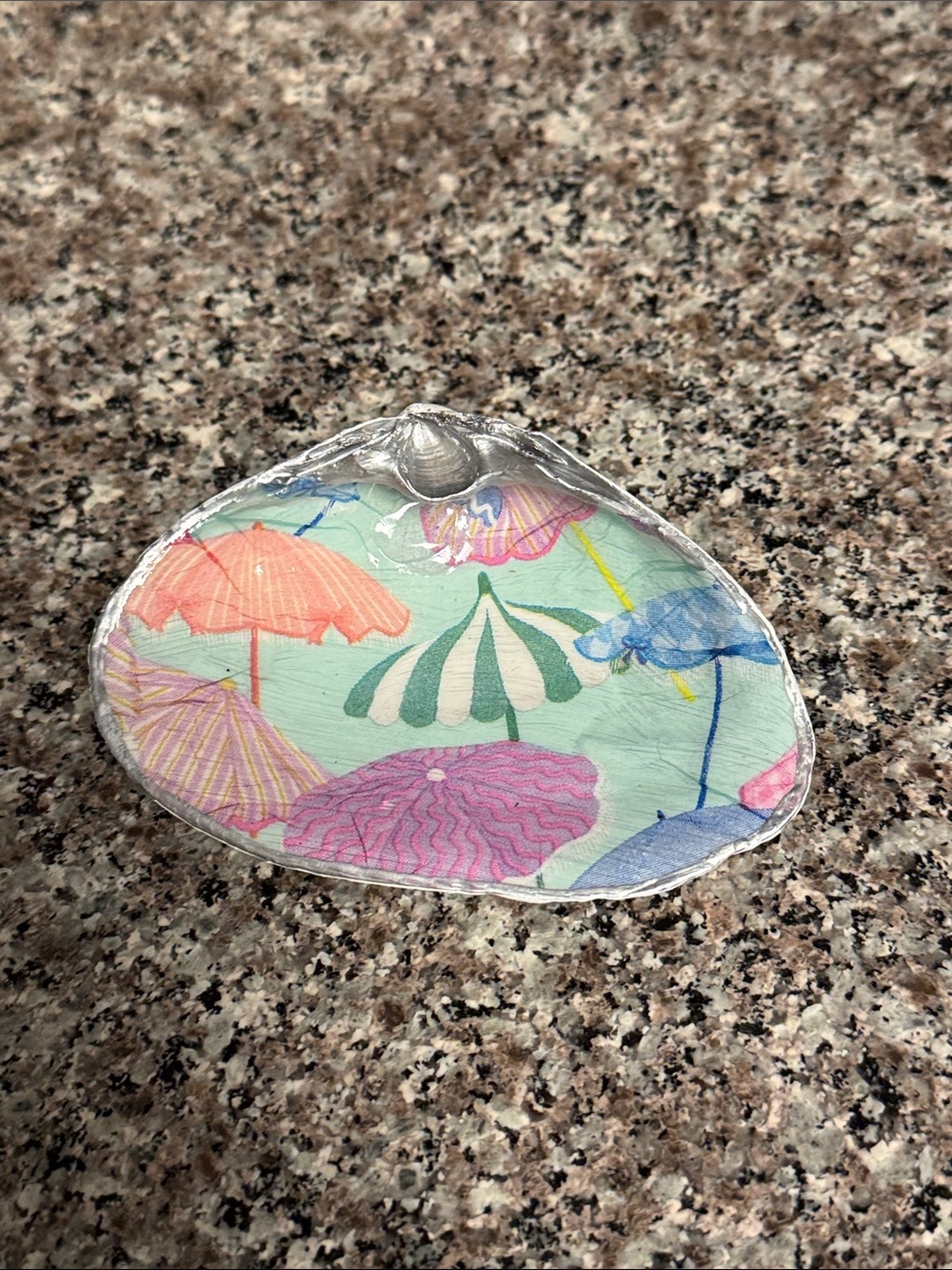 Decorative Seashell Tray with Pastel Beach Umbrella Print